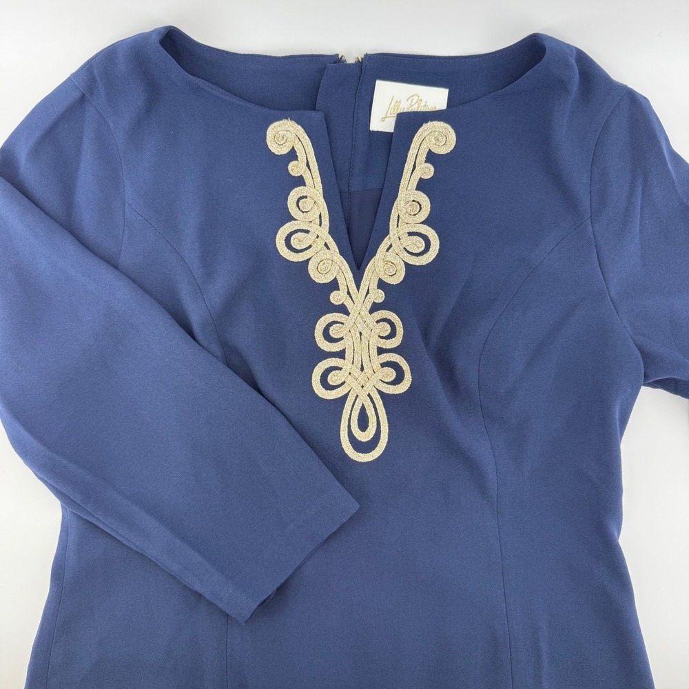 Lilly Pulitzer Navy Blue Gold Soutache Embroidered Shift Dress Size 10 NWT